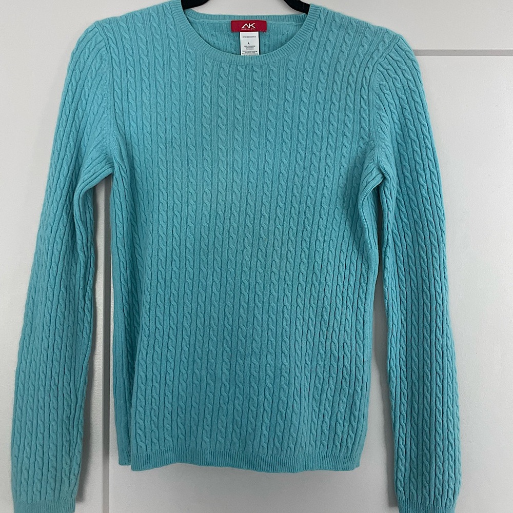 Blue cashmere cable knit sweater